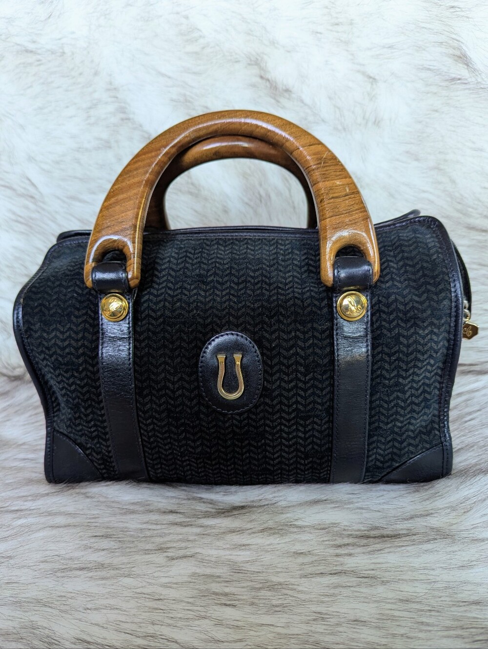 Vintage Caggiono Navy Suede Satchel - Picture 4 of 15